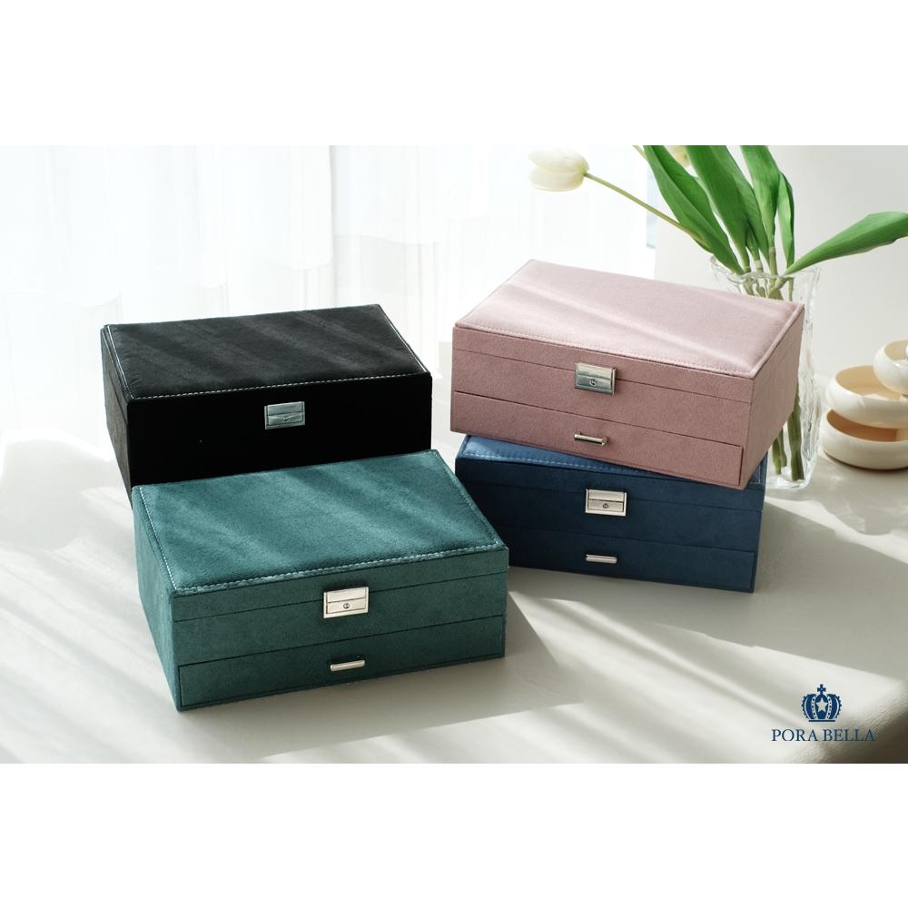 <Porabella>新款雙層絨布抽屜式首飾盒 可上鎖飾品收納盒 戒指項鍊耳環耳夾收納展示收納盒 多色可選-細節圖5