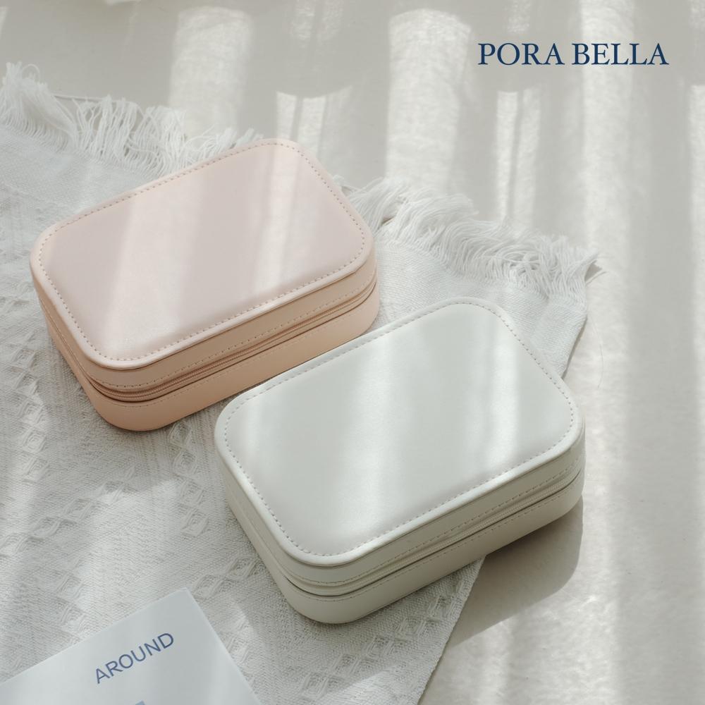 <Porabella>新款拉鍊式皮革首飾盒 耳釘飾品盒 旅行旅遊飾品戒指項鍊耳環耳夾收納 飾品收納盒 粉色白色飾品盒-細節圖3