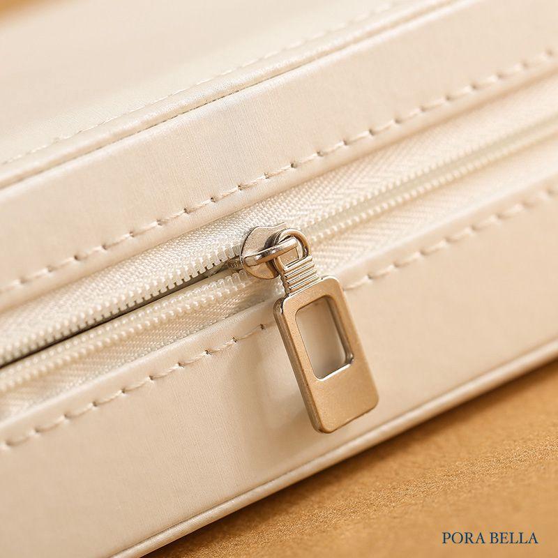 <Porabella>新款拉鍊式皮革首飾盒 耳釘飾品盒 旅行旅遊飾品戒指項鍊耳環耳夾收納 飾品收納盒 粉色白色飾品盒-細節圖8
