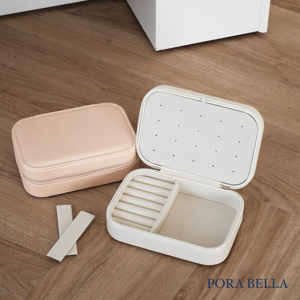 <Porabella>新款拉鍊式皮革首飾盒 耳釘飾品盒 旅行旅遊飾品戒指項鍊耳環耳夾收納 飾品收納盒 粉色白色飾品盒-細節圖9