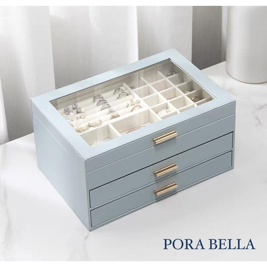 <Porabella>熱賣款大容量皮革首飾盒 珠寶盒旅行旅遊 絨布盒飾品盒 飾品戒指項鍊耳環耳夾收納 透明展示收納盒防水-細節圖3