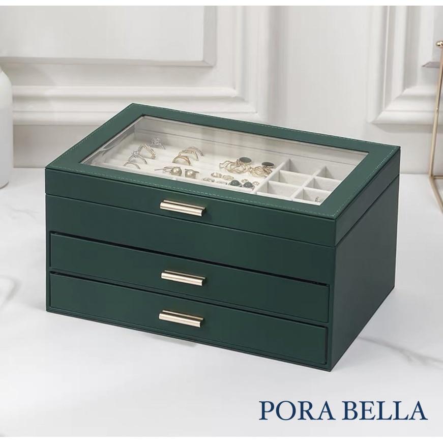 <Porabella>熱賣款大容量皮革首飾盒 珠寶盒旅行旅遊 絨布盒飾品盒 飾品戒指項鍊耳環耳夾收納 透明展示收納盒防水-細節圖6