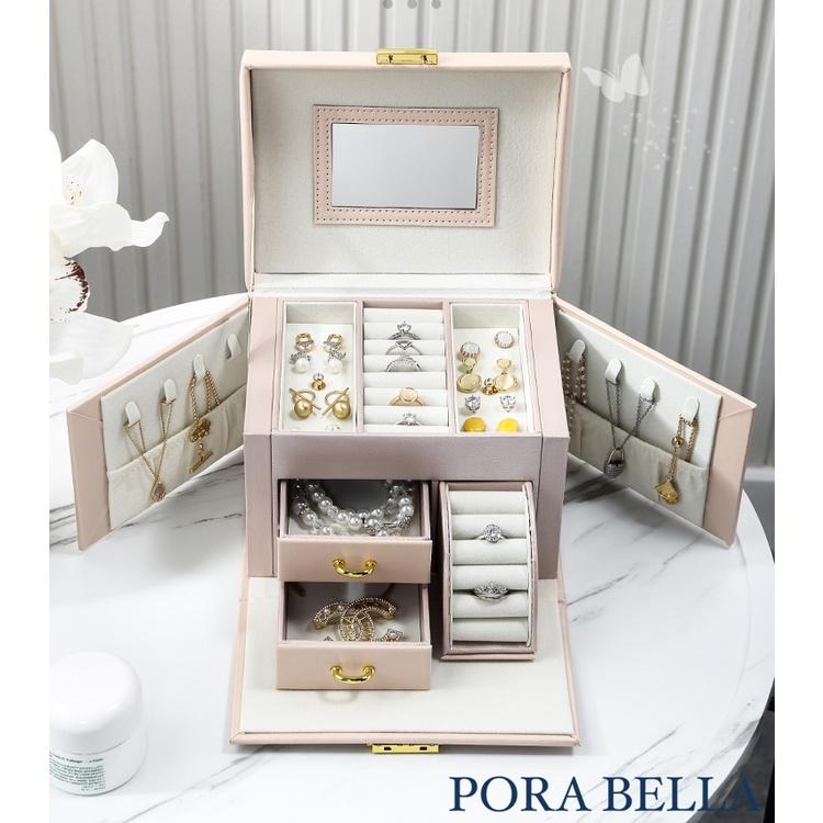 <Porabella>大容量皮革首飾盒 手提珠寶盒旅行旅遊 絨布盒飾品盒 飾品戒指項鍊耳環耳夾收納 展示收納盒防水-細節圖4