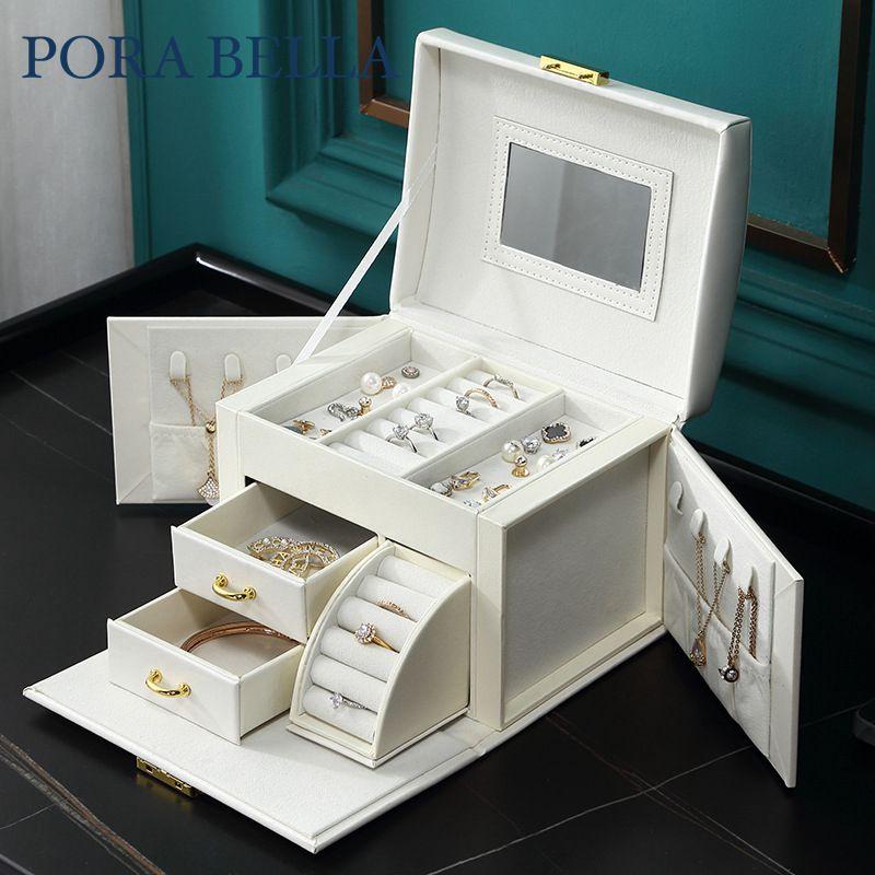<Porabella>大容量皮革首飾盒 手提珠寶盒旅行旅遊 絨布盒飾品盒 飾品戒指項鍊耳環耳夾收納 展示收納盒防水-細節圖6
