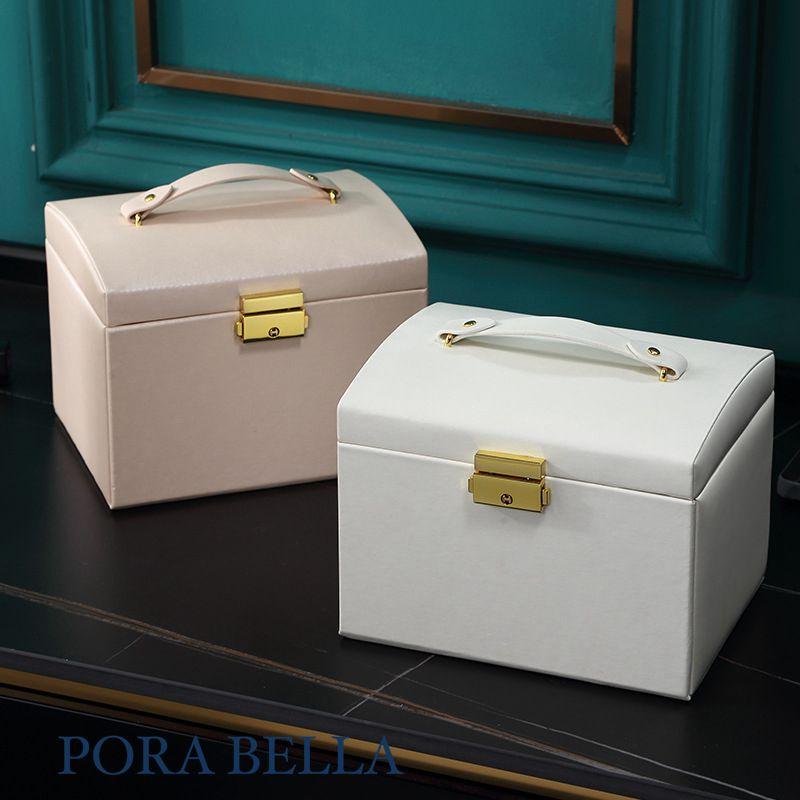 <Porabella>大容量皮革首飾盒 手提珠寶盒旅行旅遊 絨布盒飾品盒 飾品戒指項鍊耳環耳夾收納 展示收納盒防水-細節圖7