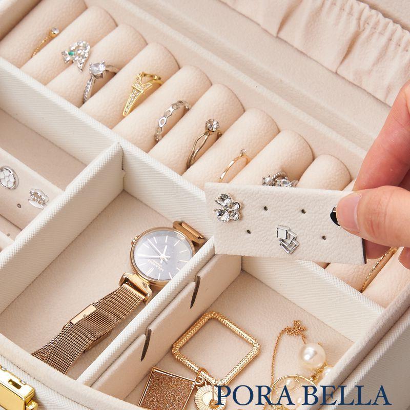 <Porabella>優雅皮革首飾盒 手提珠寶盒 旅行旅遊 絨布盒鏡子飾品盒 飾品戒指項鍊耳環耳夾收納盒 交換禮物-細節圖4