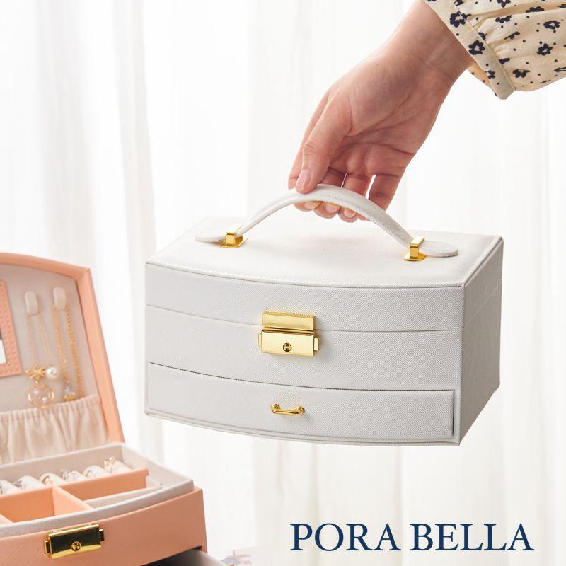 <Porabella>優雅皮革首飾盒 手提珠寶盒 旅行旅遊 絨布盒鏡子飾品盒 飾品戒指項鍊耳環耳夾收納盒 交換禮物-細節圖5