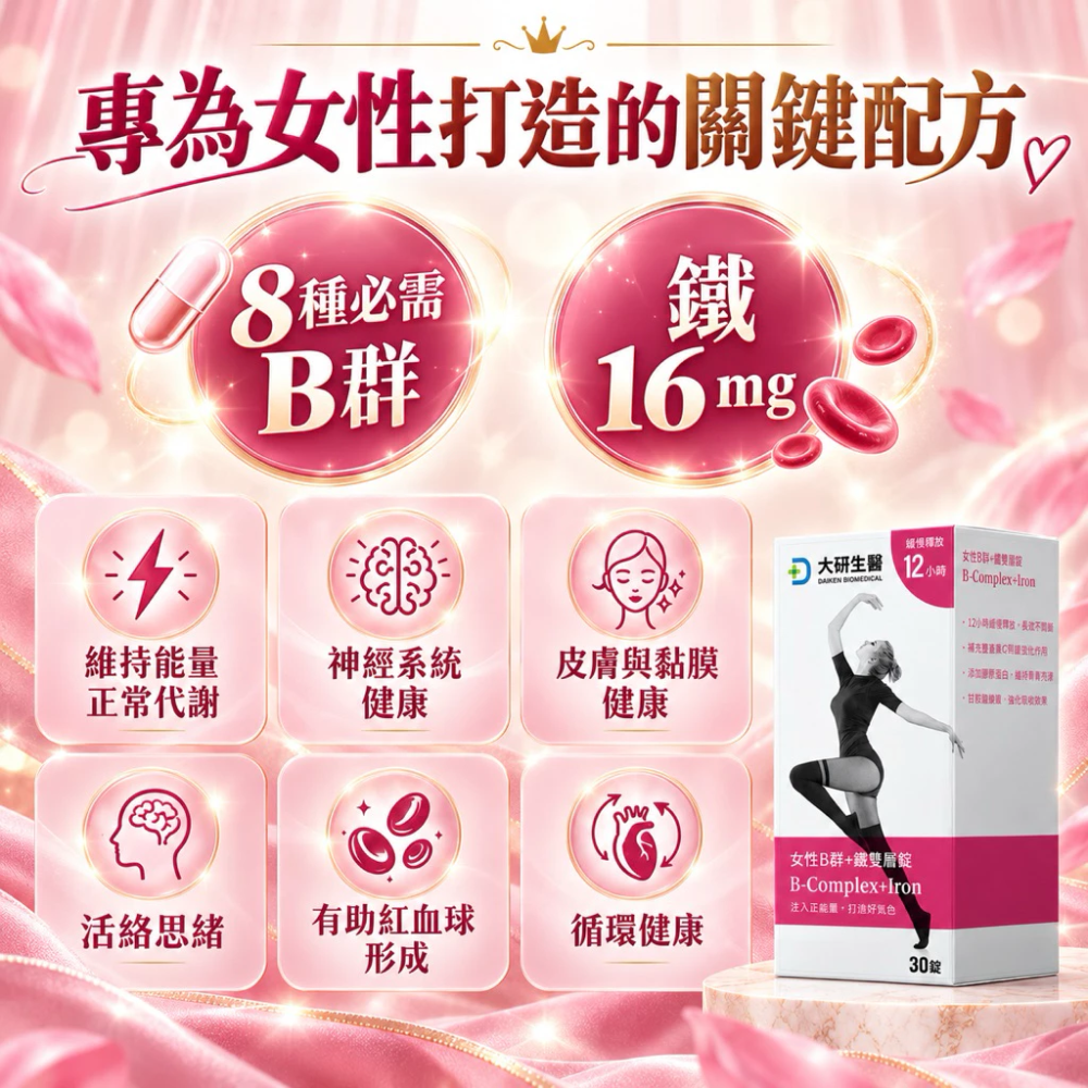 雲端電子發票 大研生醫 純素 女性 B 群 + 鐵雙層錠 30 錠/盒 B群+鐵 全素可食-細節圖3