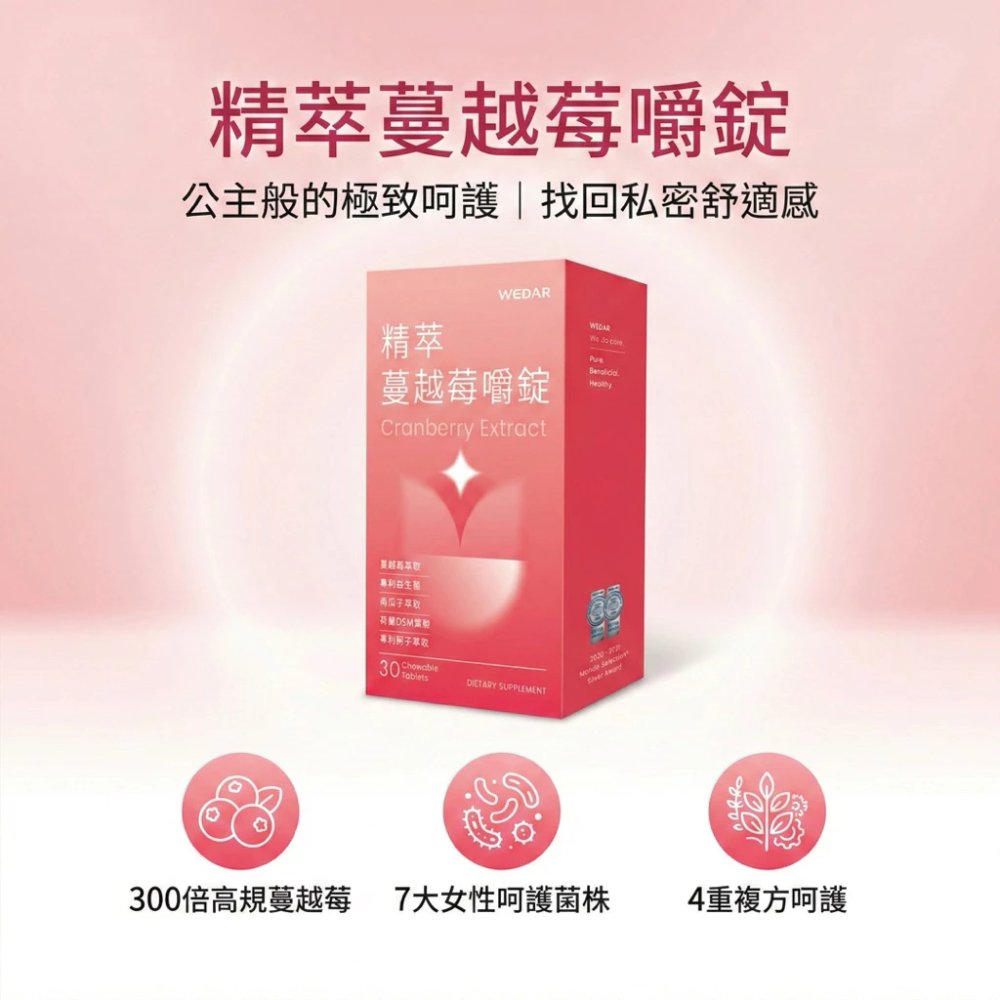 Wedar 薇達 精萃蔓越莓嚼錠 30 顆 / 盒 2021 世界品質銀獎-細節圖2