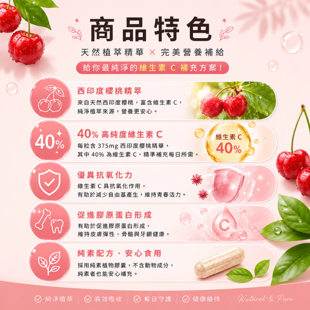 大研生醫 西印度櫻桃 植萃 維生素 C 膠囊 30 粒/盒 維他命 C 40% 維生素 C 西印度櫻桃 375mg-細節圖4