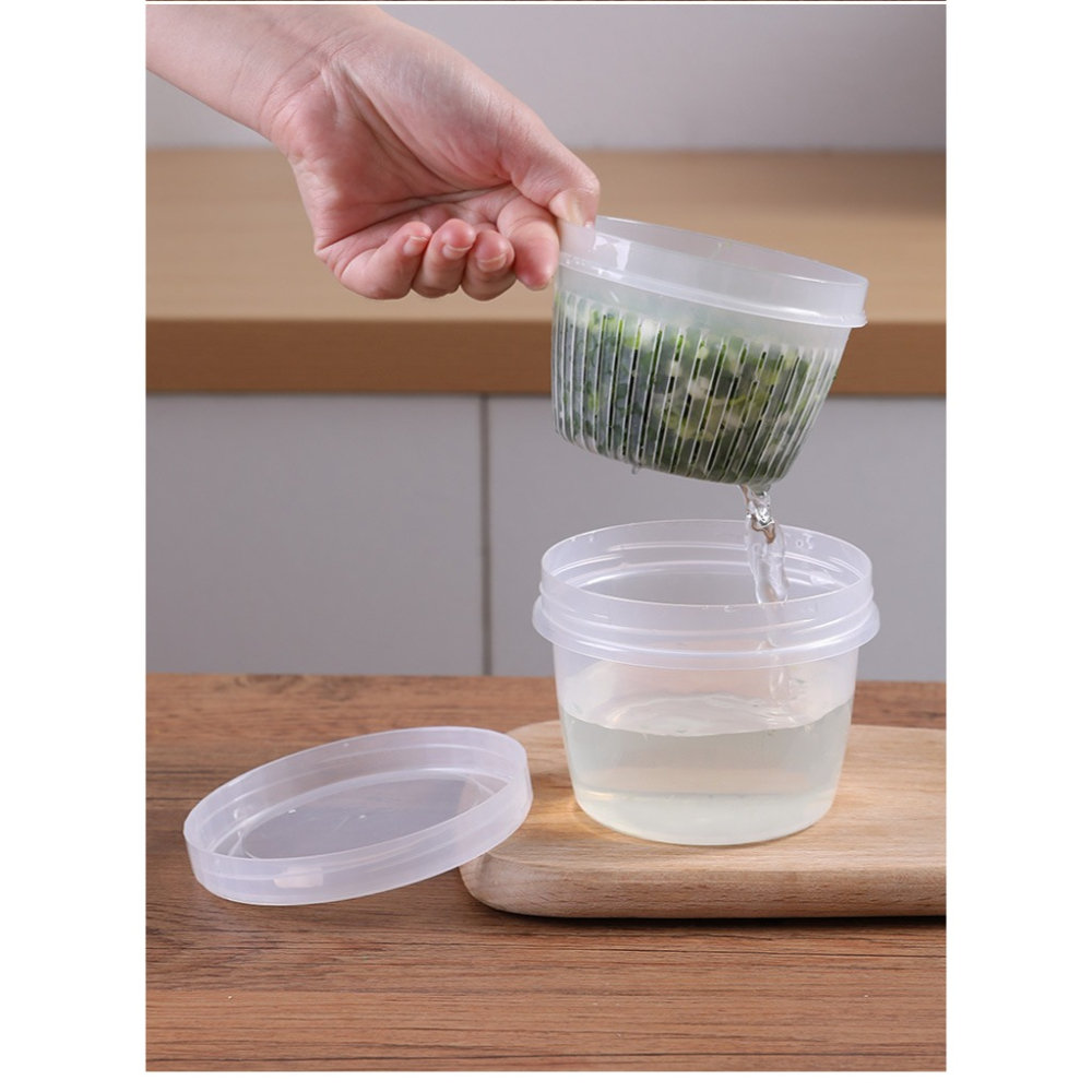 蔥花保鮮收納盒家用方形收納罐塑料透明瀝水冰箱密封盒冷凍儲物盒-細節圖8