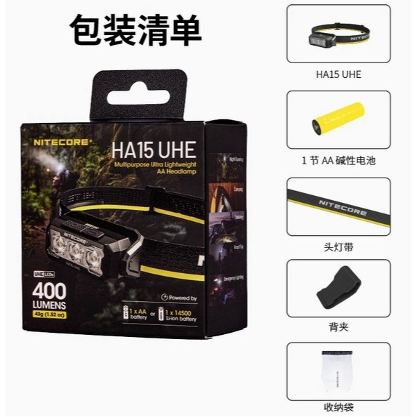 NITECORE HA15 UHE 多用途輕量AA頭燈 400流明 80米 紅白光 帽夾燈 肩燈 雙電源-細節圖7