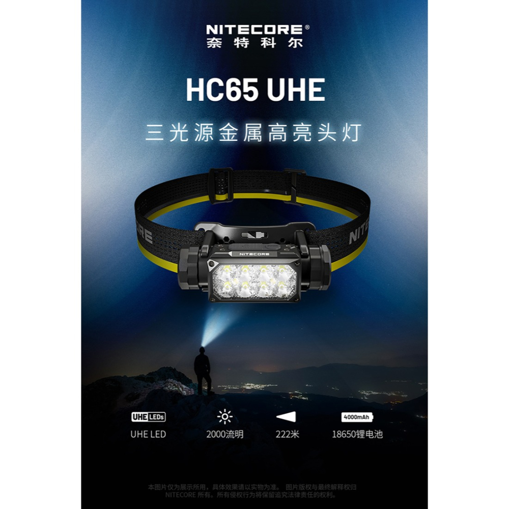 NITECORE 台灣現貨HC65 UHE 2000流明 222米 三光源金屬高亮頭燈 紅白光 附收納盒 副燈高顯色-細節圖2
