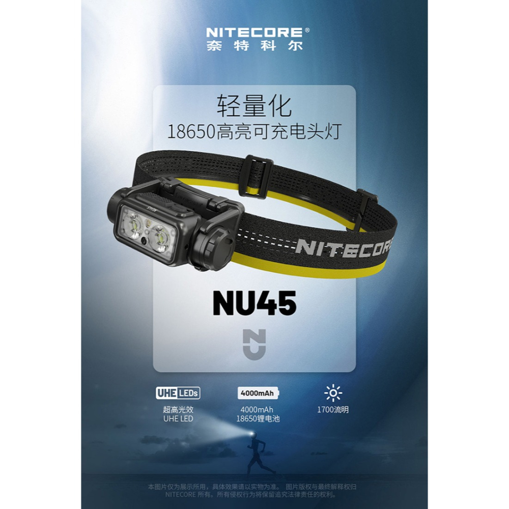 NITECORE NU45 1700流明 射程173米 輕量高亮頭燈 紅/白光 廣角泛光 登山路跑NB10000免運-細節圖4