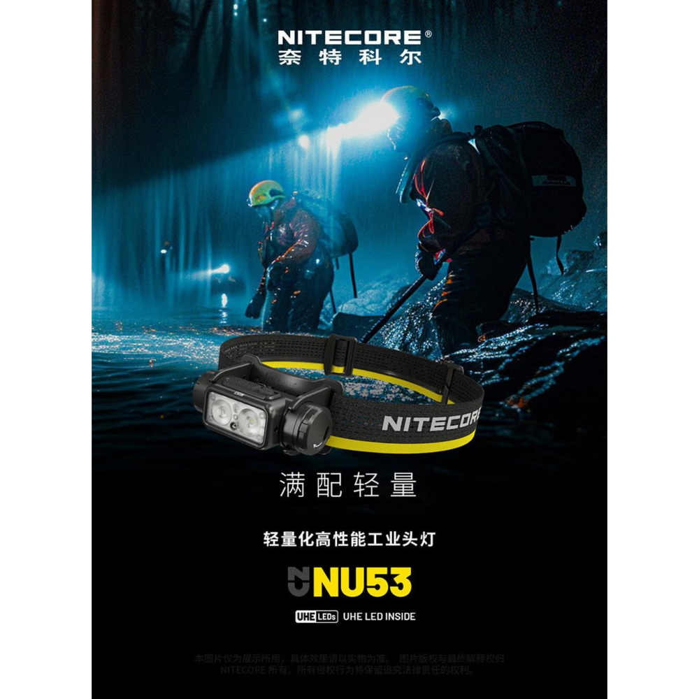 NITECORE 台灣現貨 NU53 1800流明 175米 內置高容量電池 頭燈輕量化超輕工業戶外徒步登山頭戴照明燈-細節圖2