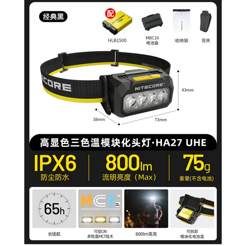 台灣現貨HA27 UHE 高顯色三色溫頭燈 800流明 150米 可變CRI 帽夾 附夾子 收納袋-規格圖10