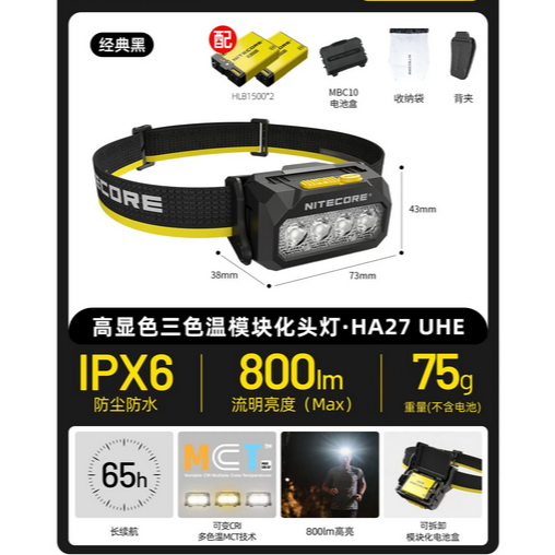 台灣現貨HA27 UHE 高顯色三色溫頭燈 800流明 150米 可變CRI 帽夾 附夾子 收納袋-規格圖10