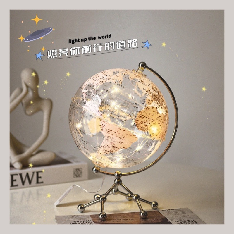 地球儀 中英文地球儀 書房裝飾  創意亞克力透明發光金屬底座地球儀 家居擺設 桌面家居裝飾品-細節圖2