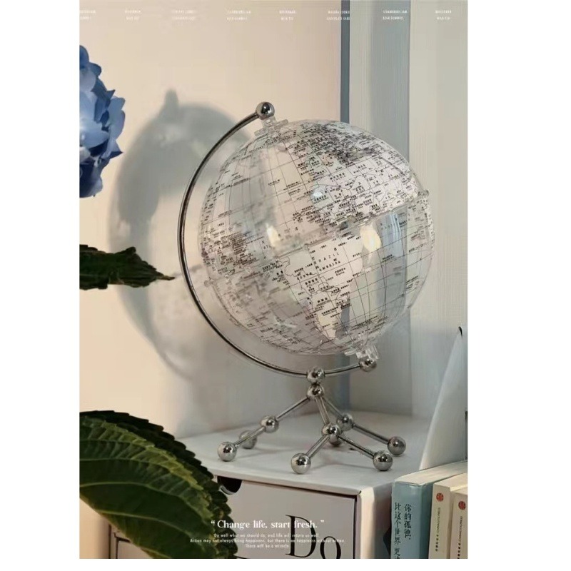 地球儀 中英文地球儀 書房裝飾  創意亞克力透明發光金屬底座地球儀 家居擺設 桌面家居裝飾品-細節圖8