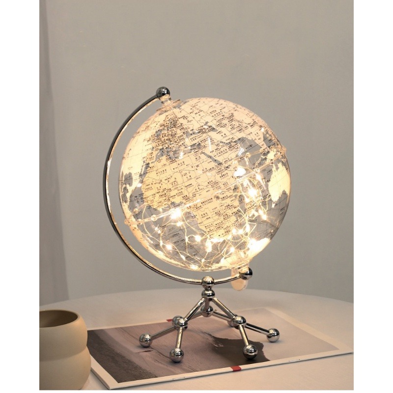 地球儀 中英文地球儀 書房裝飾  創意亞克力透明發光金屬底座地球儀 家居擺設 桌面家居裝飾品-細節圖9