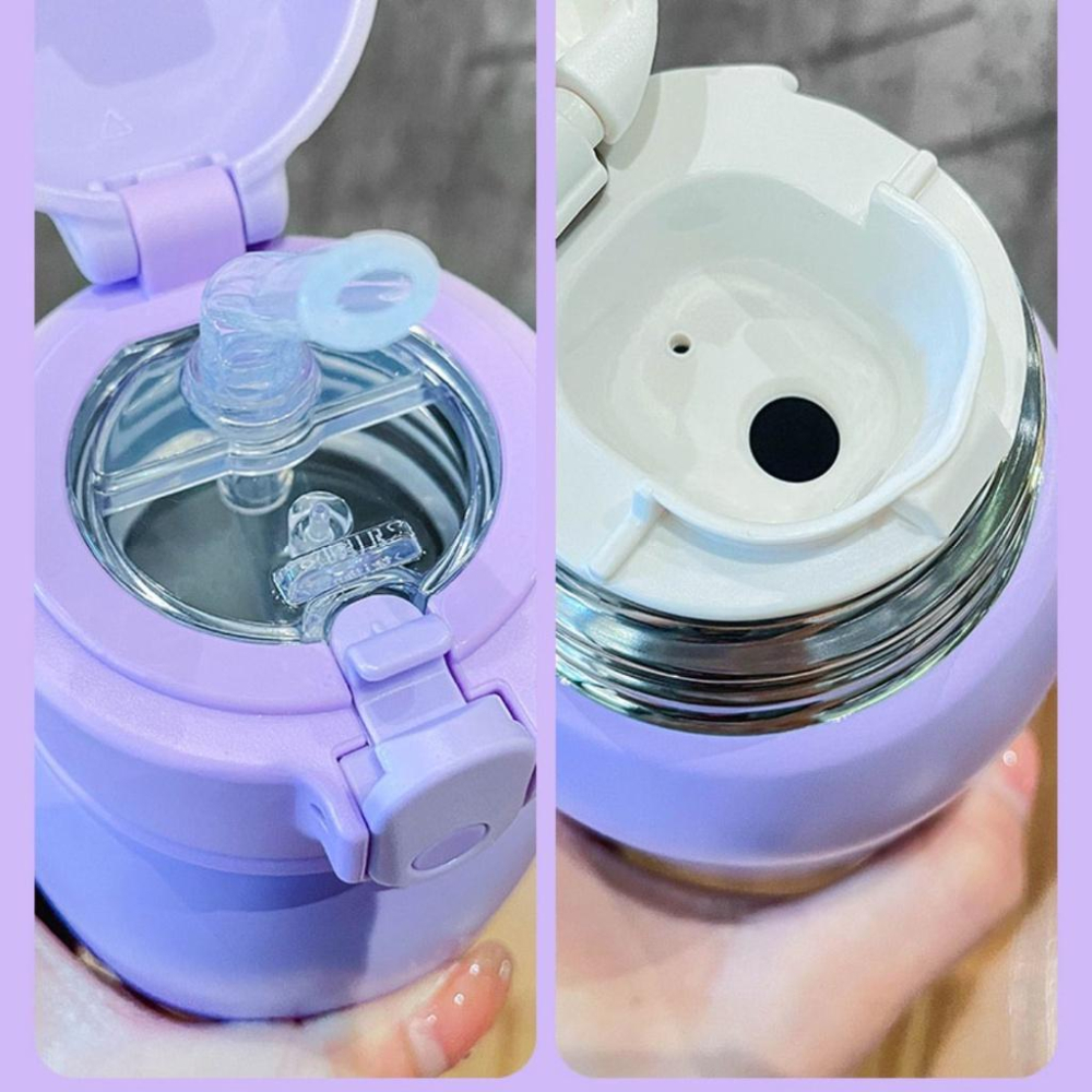 【台灣現貨】三麗鷗 娃娃杯套雙蓋吸管保溫瓶 附背帶 550ml(多款可選) 保溫杯 兒童保溫瓶 KT 大耳狗-細節圖3