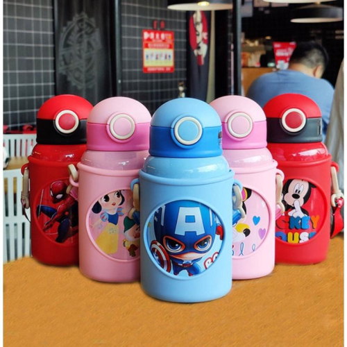 【台灣現貨】迪士尼 漫威 吸管式雙蓋背帶彈蓋兒童保溫瓶