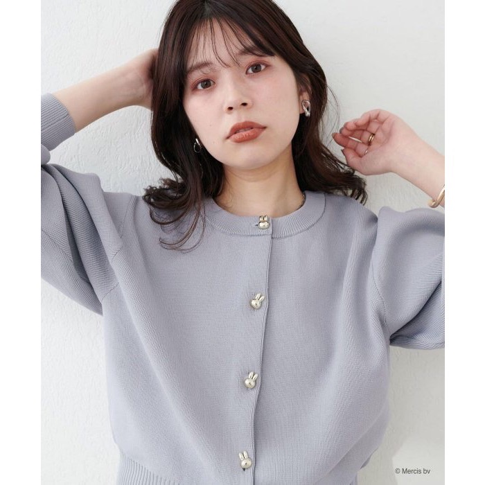 現貨 日本🇯🇵miffy 70週年 x natural couture 聯名服飾 Miffy 帶金紐扣針織開衫外套 灰藍色-細節圖2