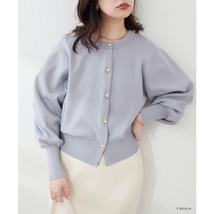 現貨 日本🇯🇵miffy 70週年 x natural couture 聯名服飾 Miffy 帶金紐扣針織開衫外套 灰藍色-細節圖3