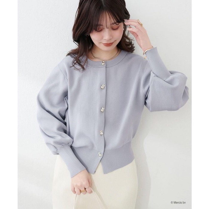 現貨 日本🇯🇵miffy 70週年 x natural couture 聯名服飾 Miffy 帶金紐扣針織開衫外套 灰藍色-細節圖4