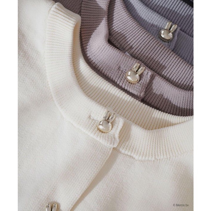 現貨 日本🇯🇵miffy 70週年 x natural couture 聯名服飾 Miffy 帶金紐扣針織開衫外套 灰藍色-細節圖8