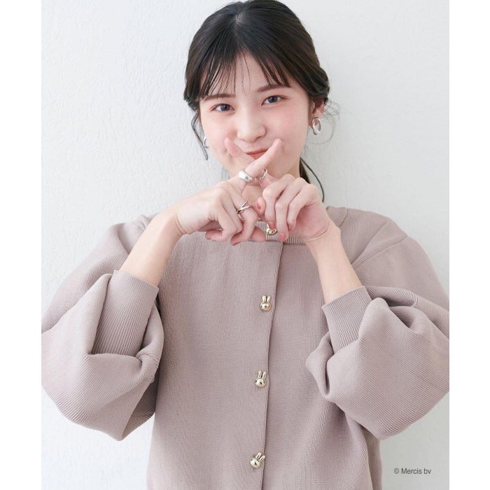現貨 日本🇯🇵miffy 70週年 x natural couture 聯名服飾 Miffy 帶金紐扣針織開衫外套 摩卡色-細節圖2