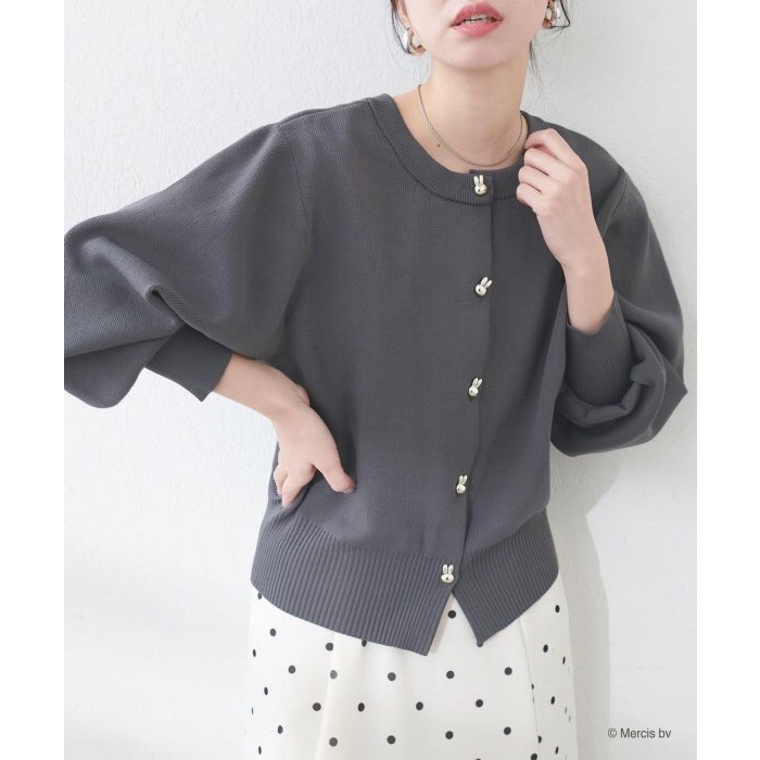 現貨 日本🇯🇵miffy 70週年 x natural couture 聯名服飾 Miffy 帶金紐扣針織開衫外套 炭灰-細節圖2