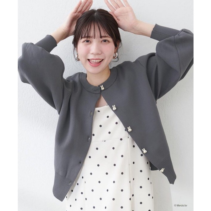 現貨 日本🇯🇵miffy 70週年 x natural couture 聯名服飾 Miffy 帶金紐扣針織開衫外套 炭灰-細節圖4