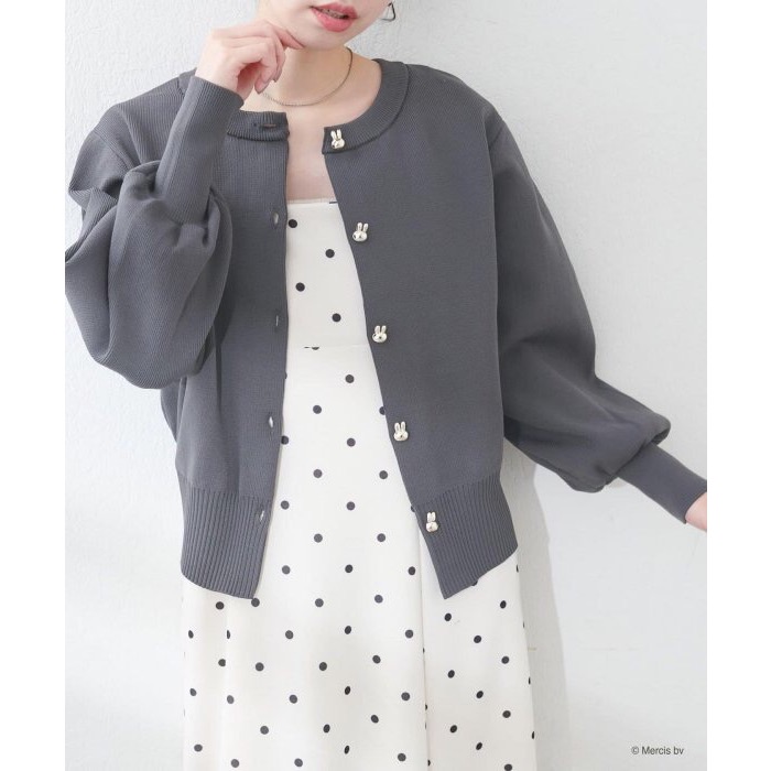 現貨 日本🇯🇵miffy 70週年 x natural couture 聯名服飾 Miffy 帶金紐扣針織開衫外套 炭灰-細節圖5