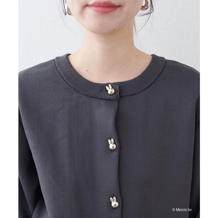 現貨 日本🇯🇵miffy 70週年 x natural couture 聯名服飾 Miffy 帶金紐扣針織開衫外套 炭灰-細節圖7