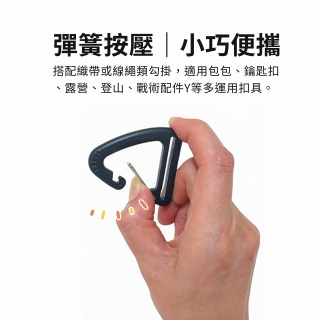 三角彈簧鉤 塑鋼鉤扣 塑鋼三角環 登山扣 戰術 露營配件 彈簧鉤 塑鋼扣具 掛勾 勾扣 鑰匙扣 織帶 D扣 快扣 繩扣-細節圖2