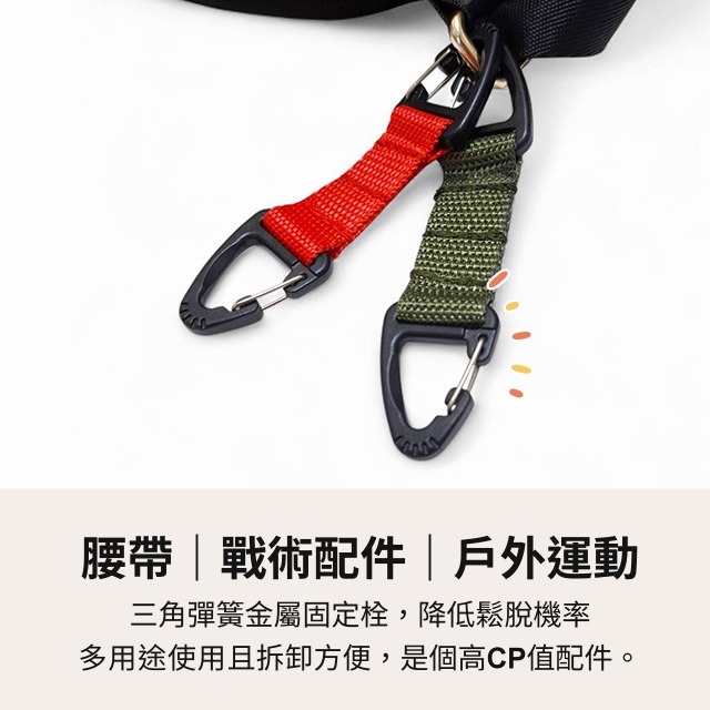 雙向三角鉤 台灣製 戰術掛鉤 塑鋼三角環 繩扣 塑鋼扣具 尼龍織帶 鉤扣 勾扣 快扣 彈簧鉤 露營配件 鑰匙掛件 五金-細節圖2