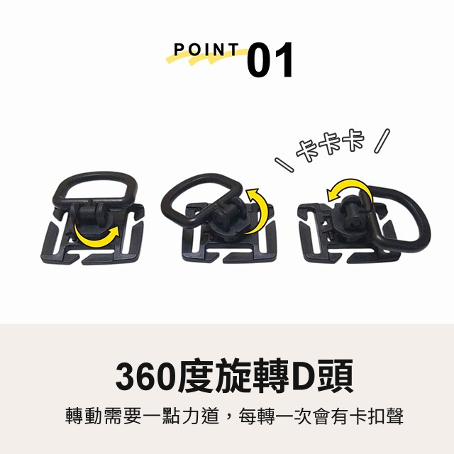 塑鋼 旋轉d環 旋轉D扣 扣環 塑鋼扣具 d環 戰術 露營扣具 登山 織帶 掛勾 背包掛鉤 調節扣 揹帶 腰帶 五金-細節圖2