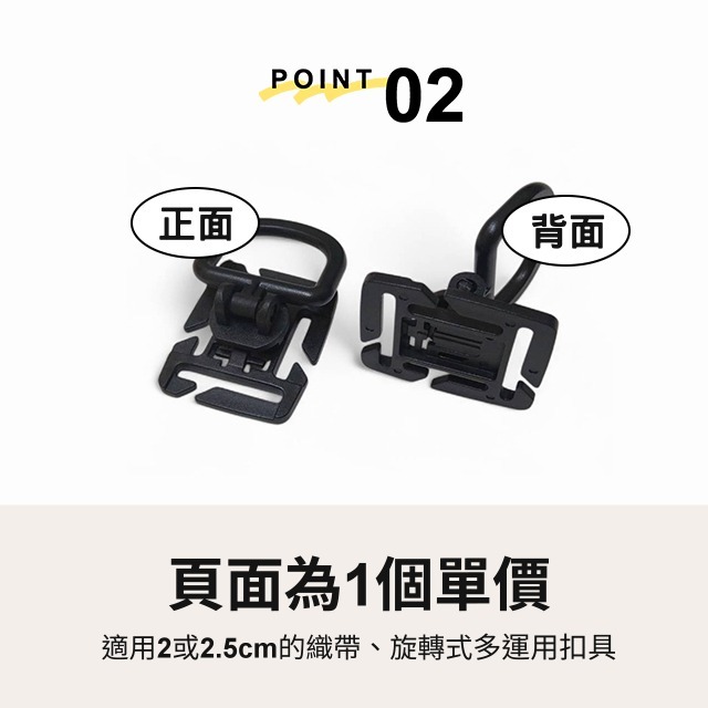 塑鋼 旋轉d環 旋轉D扣 扣環 塑鋼扣具 d環 戰術 露營扣具 登山 織帶 掛勾 背包掛鉤 調節扣 揹帶 腰帶 五金-細節圖3