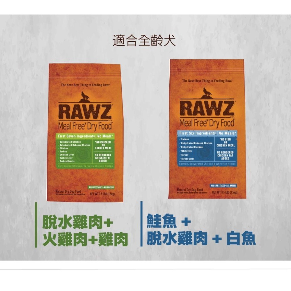RAWZ 納茲 狗糧 狗 限制級 野生鮭魚 鴨肉 脫水雞肉+火雞+雞肉 鮭魚+脫水雞肉+白魚 3.5lb-細節圖3