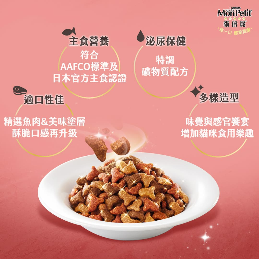 貓倍麗 MonPetit 成貓 貓倍麗乾糧 600g 1.36KG 鮮魚什錦 海鮮拼盤 化毛 三種口味 貓飼料 貓-細節圖3