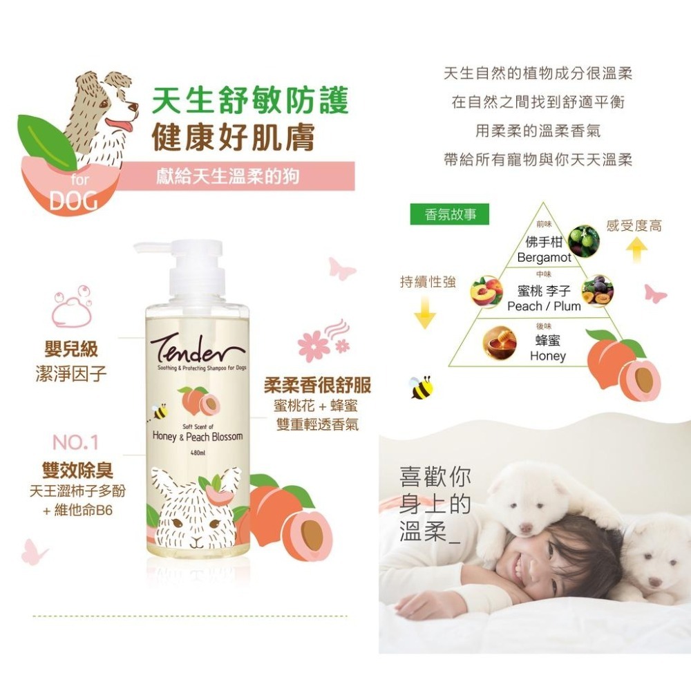 TENDER 🌴 天生溫柔 寵物洗毛精 低敏 天然 犬用 貓用 洗毛精 青檸 蜂蜜 積雪草 羅勒 無花果 薄荷 蜜桃花-細節圖4