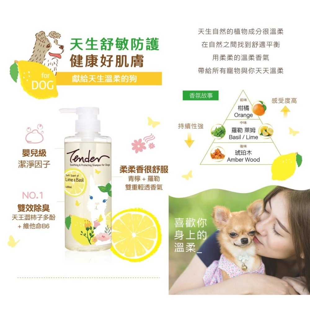 TENDER 🌴 天生溫柔 寵物洗毛精 低敏 天然 犬用 貓用 洗毛精 青檸 蜂蜜 積雪草 羅勒 無花果 薄荷 蜜桃花-細節圖5