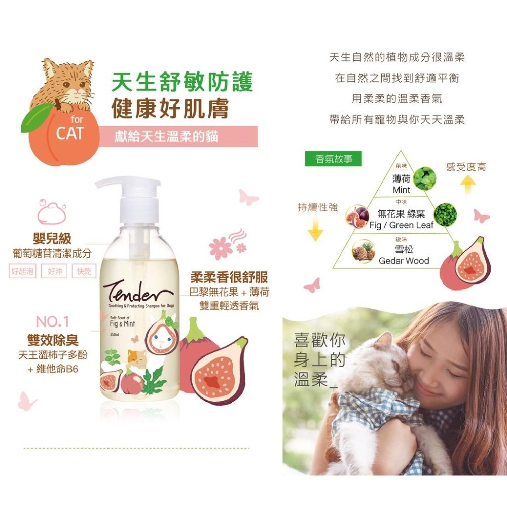 TENDER 🌴 天生溫柔 寵物洗毛精 低敏 天然 犬用 貓用 洗毛精 青檸 蜂蜜 積雪草 羅勒 無花果 薄荷 蜜桃花-細節圖8