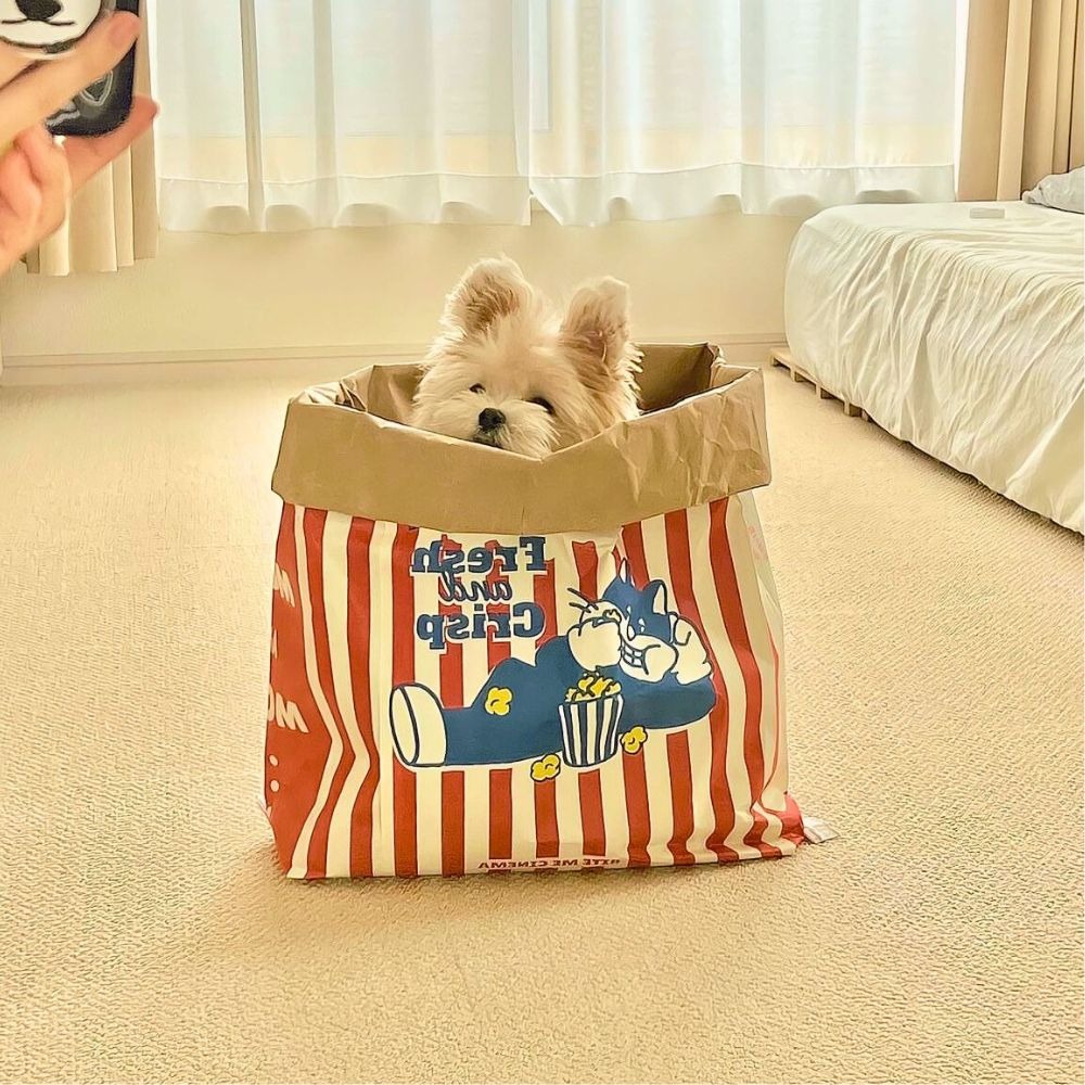 爆米花躲貓貓紙袋 爆米花造型玩具 牛皮紙爆米花紙袋 貓玩具 貓紙袋玩具 紙袋玩具 貓睡窩 貓隧道-細節圖3