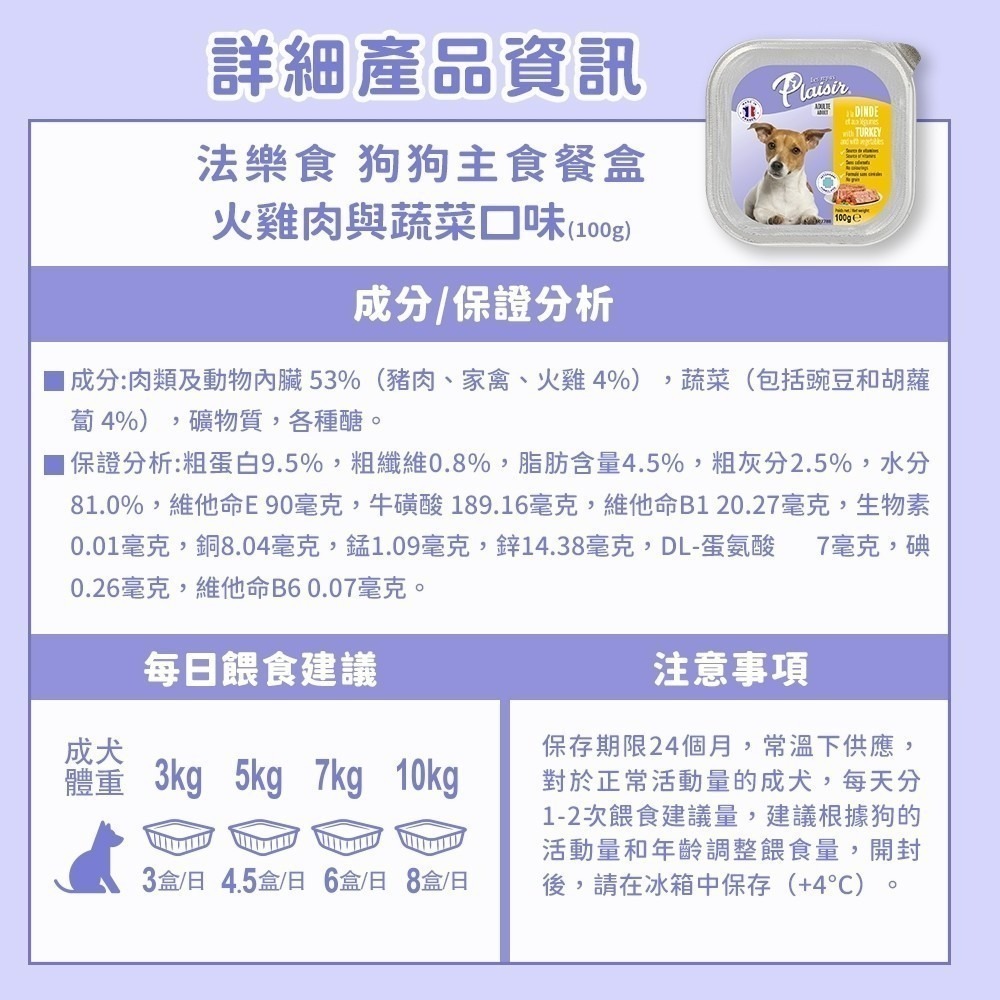 法樂食 狗主食餐盒 100G 狗主食 犬濕食 犬餐盒 無穀餐盒 法國製造 雞肉蔬菜 豬肉蔬菜 鮭魚蔬菜 火雞肉蔬菜-細節圖6