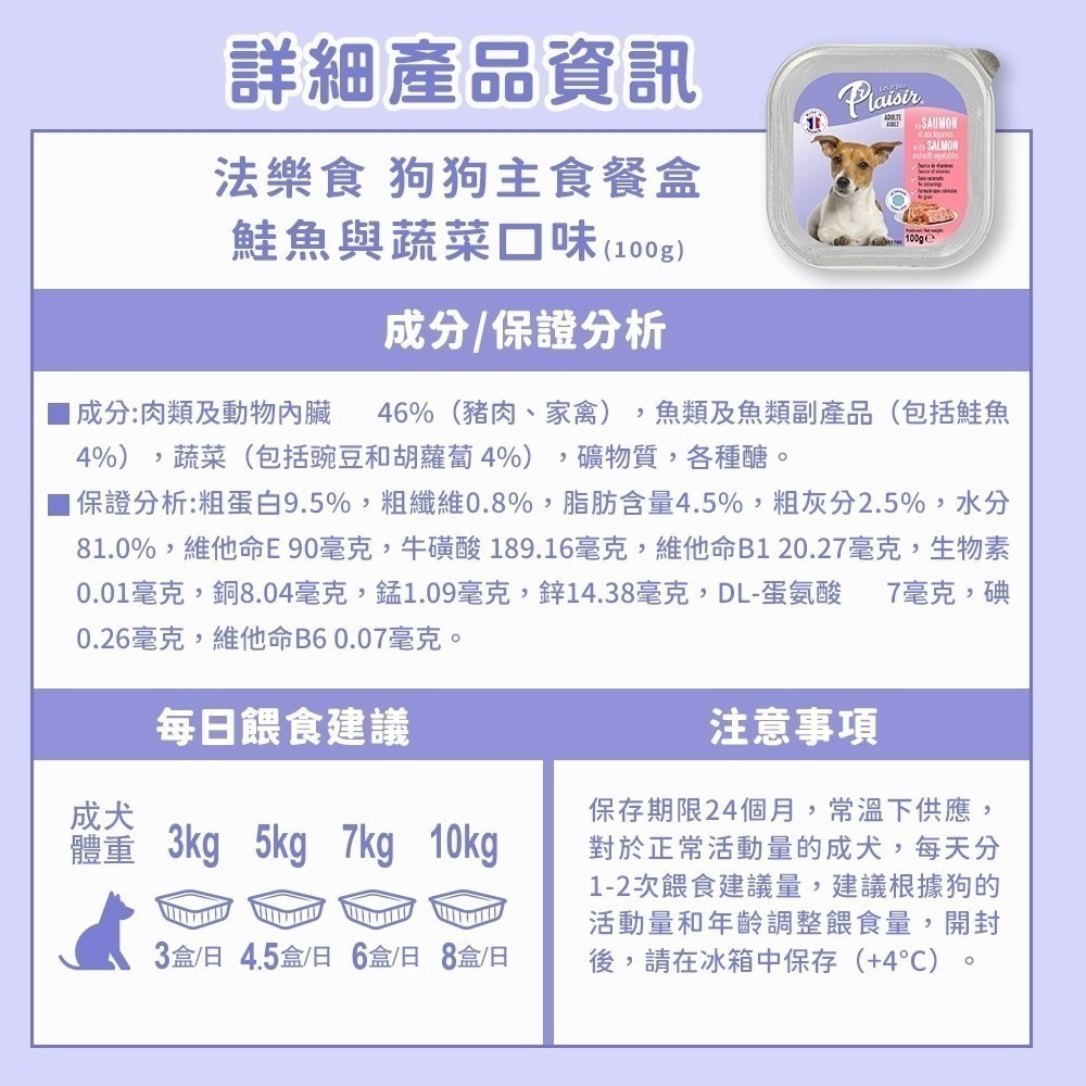 法樂食 狗主食餐盒 100G 狗主食 犬濕食 犬餐盒 無穀餐盒 法國製造 雞肉蔬菜 豬肉蔬菜 鮭魚蔬菜 火雞肉蔬菜-細節圖8