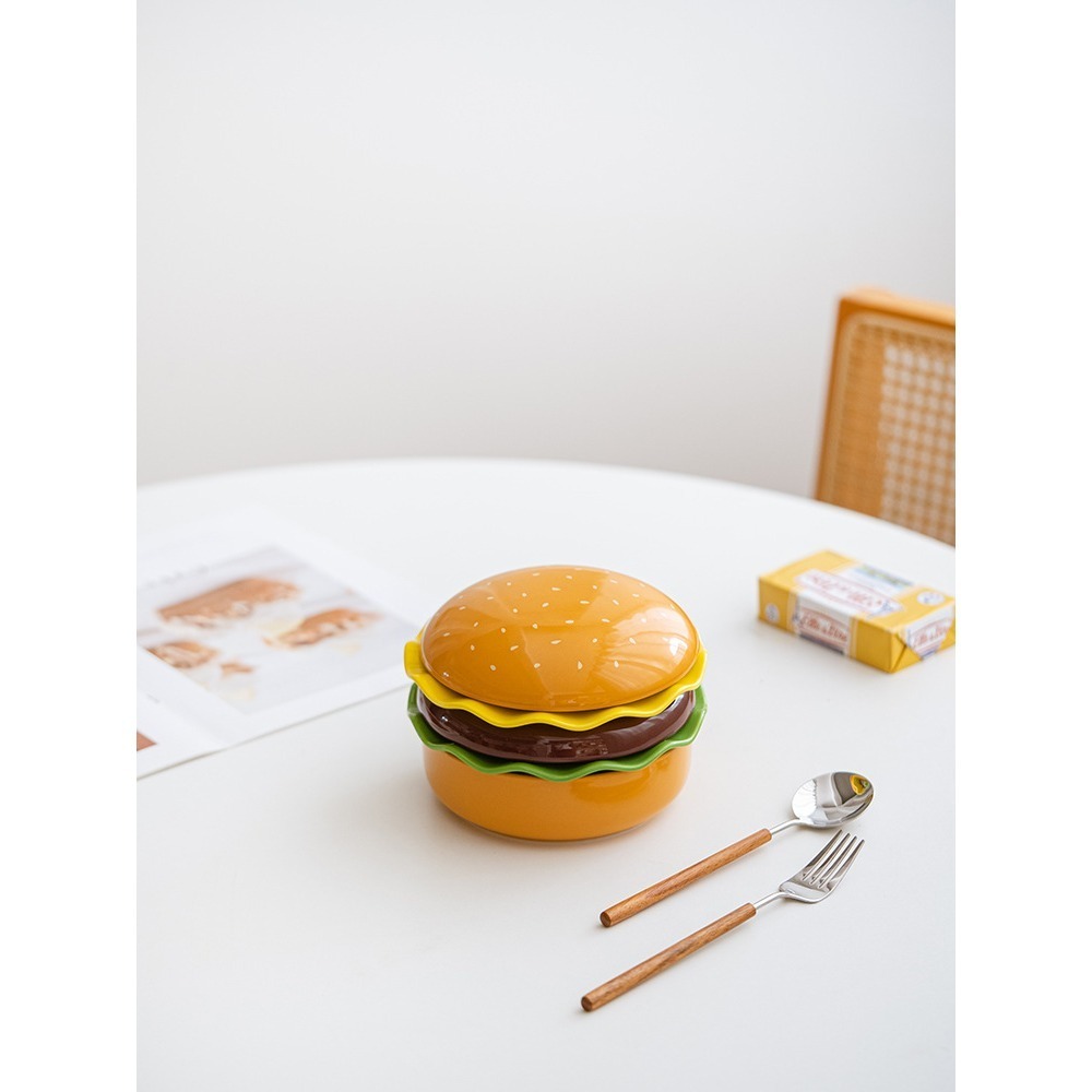 【台灣現貨】漢堡堡造型碗盤組｜拍照超可愛｜分層設計收納簡單｜趣味小碟+多功能大碗-細節圖2