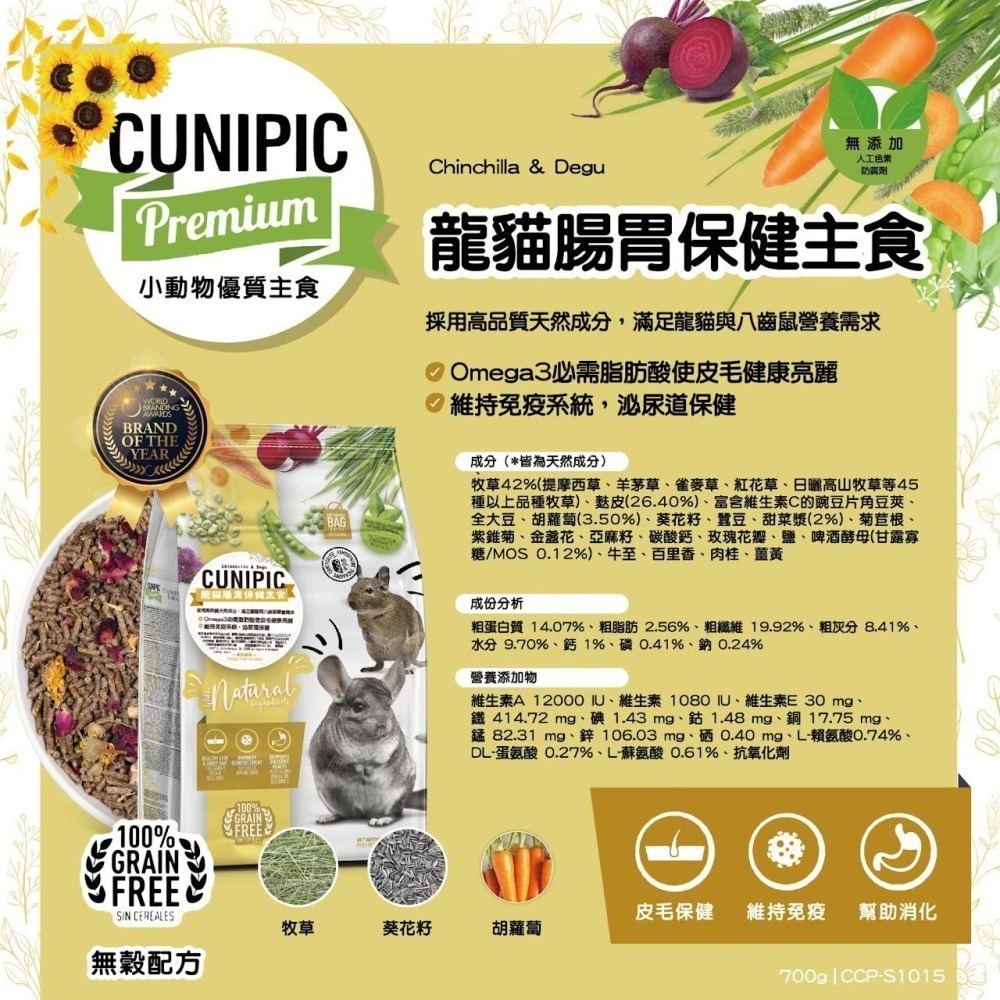 CUNIPIC 小動物主食 成兔飼料 倉鼠 天竺鼠飼料 龍貓飼料 小動物飼料 免疫 亮毛 腸胃 700g 2.5kg-細節圖5