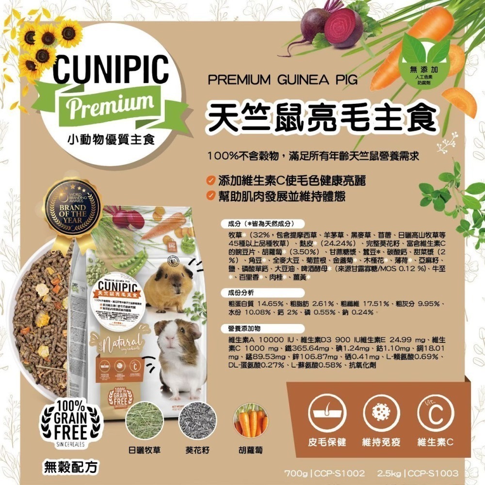CUNIPIC 小動物主食 成兔飼料 倉鼠 天竺鼠飼料 龍貓飼料 小動物飼料 免疫 亮毛 腸胃 700g 2.5kg-細節圖8
